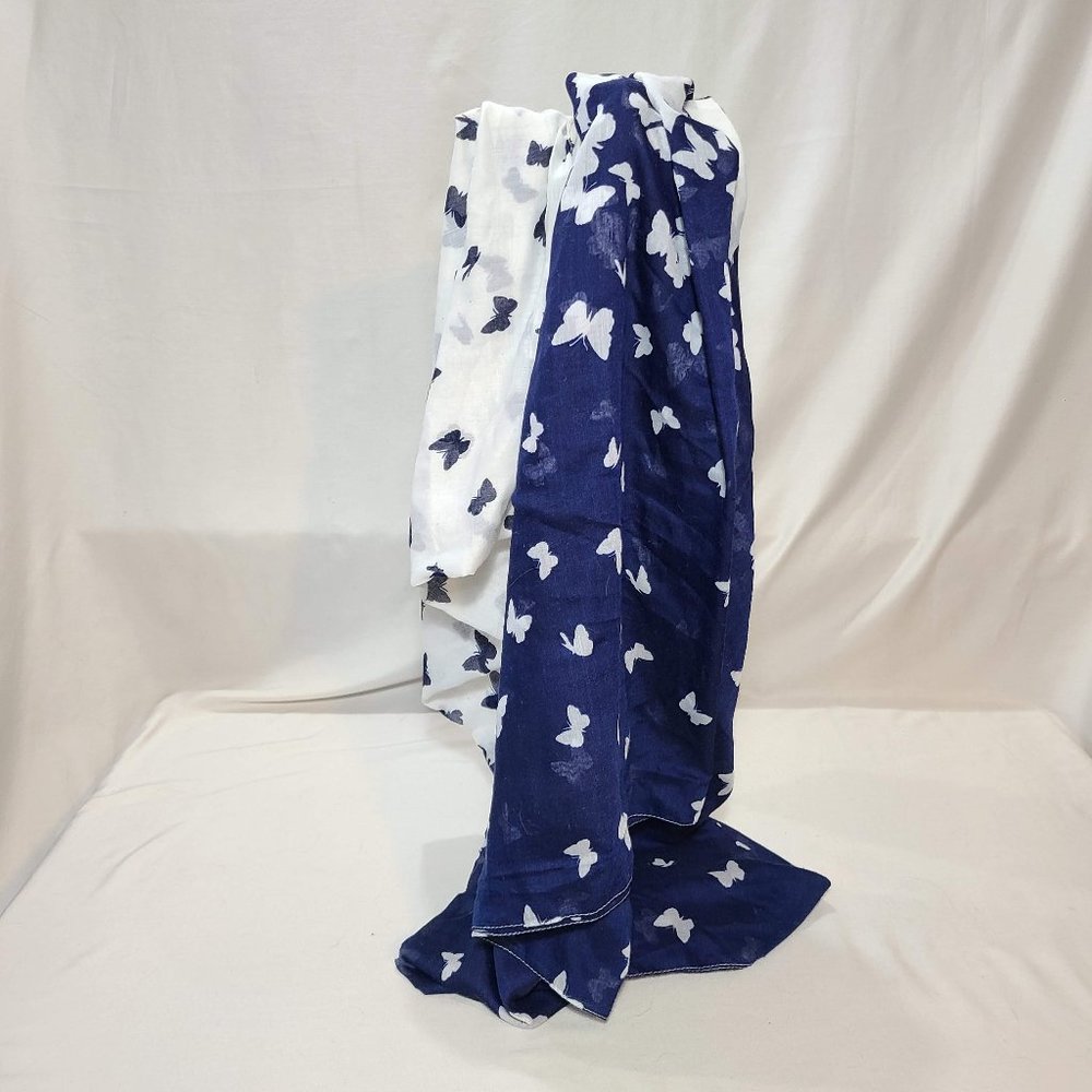Blue and White butterfly infinity scarf